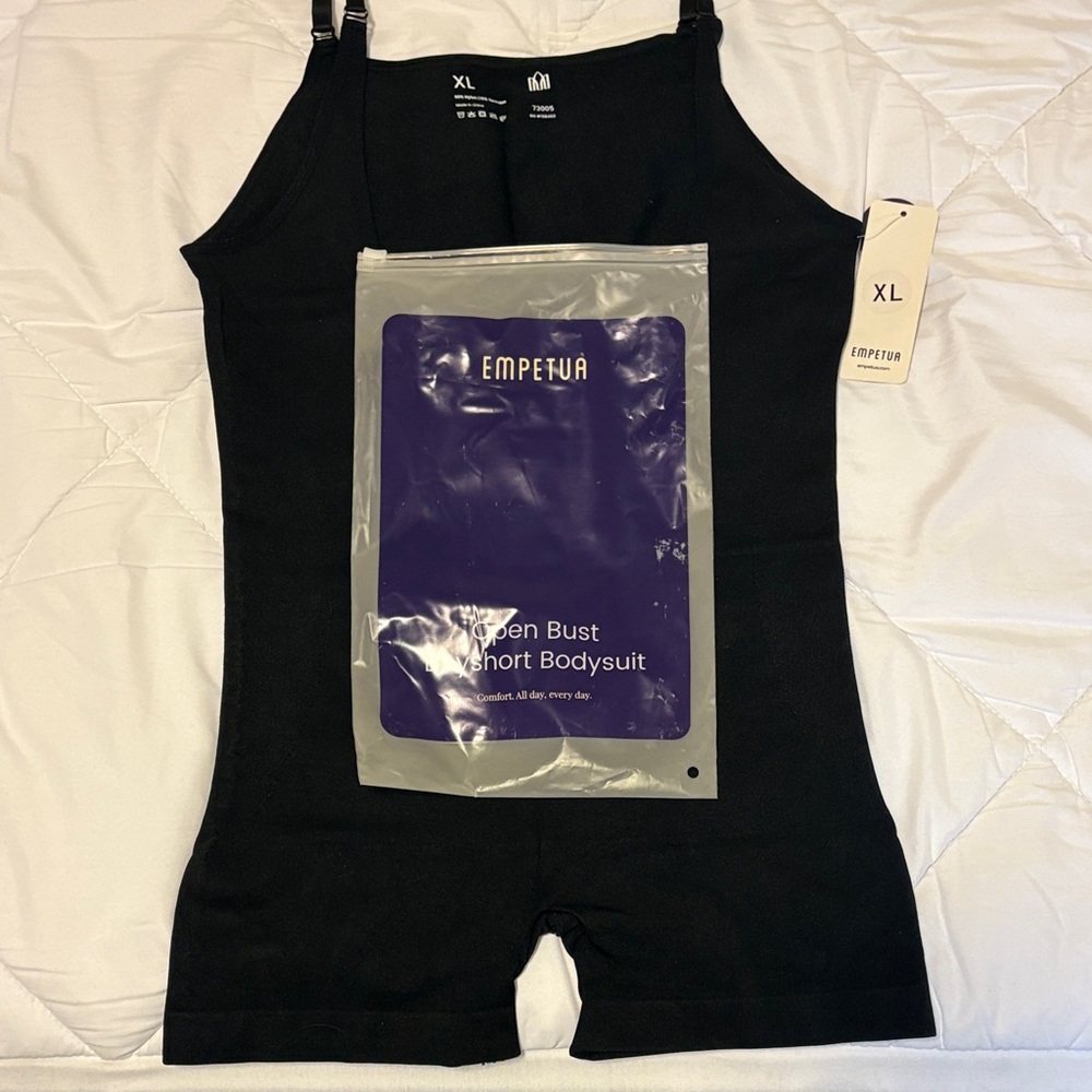 Black Open Bust Short Bodysuit - XL